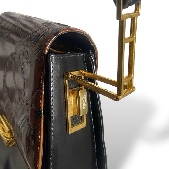 VERA PELLE Calja Equestrian Embossed Leather Shoulder Bag Purse Handmade Italy - Picture 10 of 16